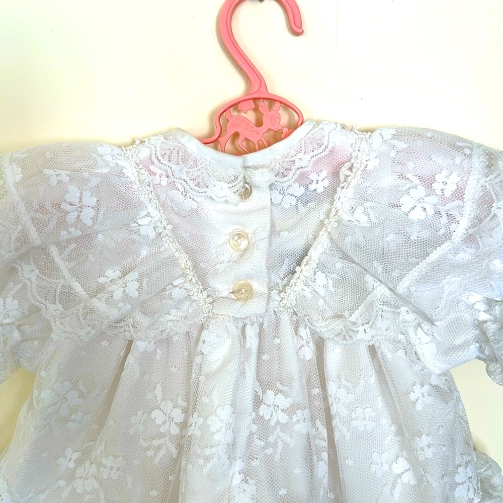 Vintage Mini-Mouche White Lace Ruffle Dress Size 3-6 months Lined Short Sleeves - Picture 10 of 10